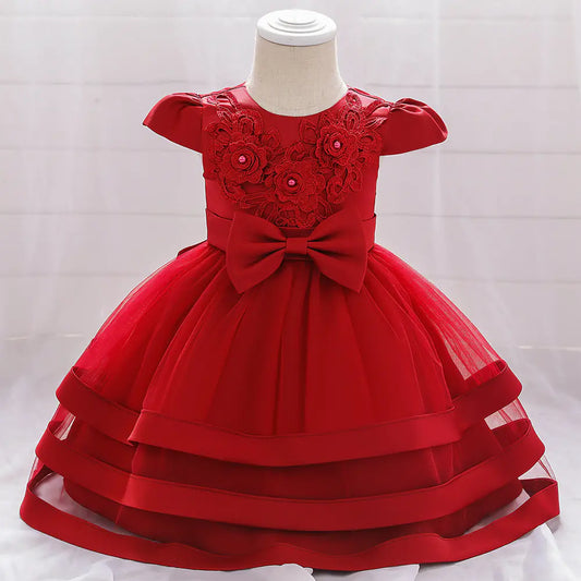 "Elegant Floral Lace Christening & Birthday Dress"