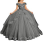 "Elegant Tulle Flower Girl Dress  Off-Shoulder Lace Princess Gown for Weddings & Special Occasions"