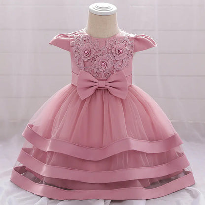 "Elegant Floral Lace Christening & Birthday Dress"