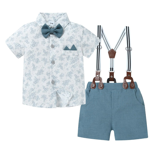 YALLET Toddler Baby Boy Outfits 1-5T Boys Suits Gentleman Short Sleeve Button Shirts+Bowtie+Suspender Shorts Formal Clothes