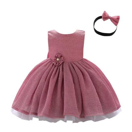 Dressy Daisy Baby Girls Special Occasion Dresses Wedding Flower Girl Christmas Party Fancy Ball Gown with Headband Size 9-12 Months Rose Pink