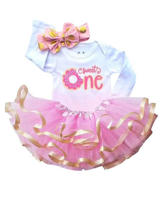 “Sweet One” Birthday Outfit – Pink Donut Tutu Set