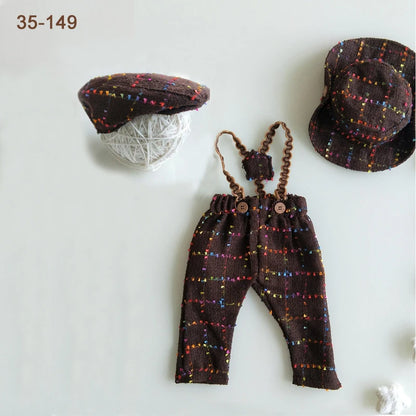 Newborn Boy Photo Outfit – Romper, Hat & Suspenders Set