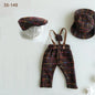 Newborn Boy Photo Outfit – Romper, Hat & Suspenders Set