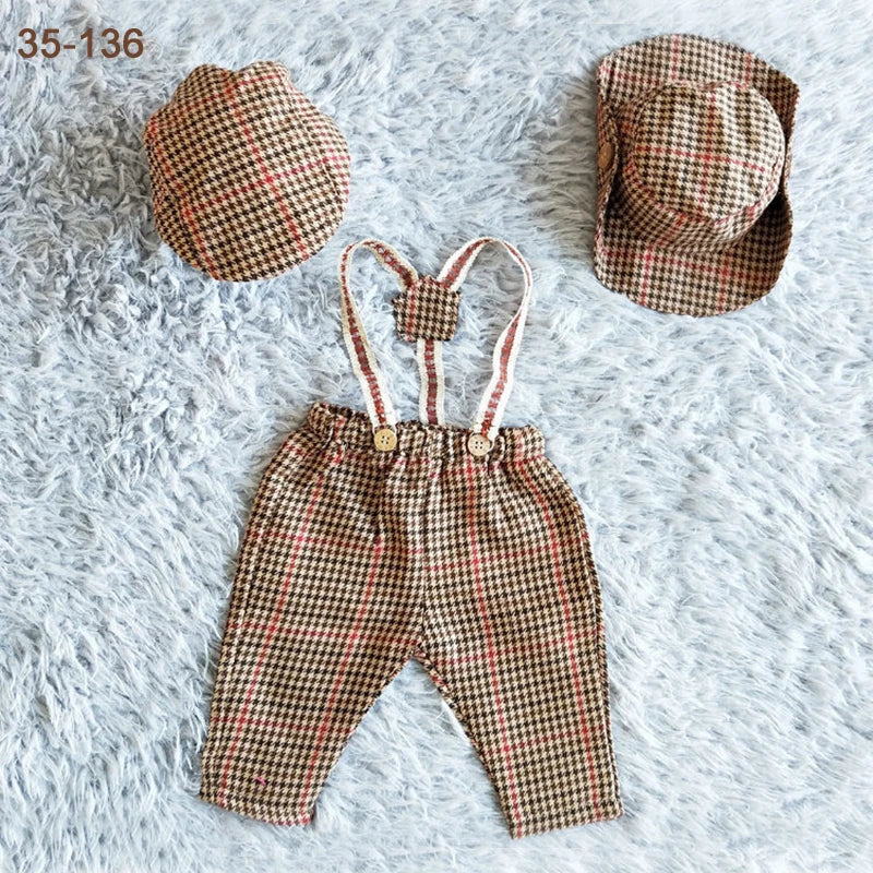 Newborn Boy Photo Outfit – Romper, Hat & Suspenders Set