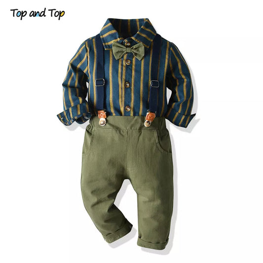 Formal Outfit for Baby Boys – Striped Shirt & Suspender Trousers Set