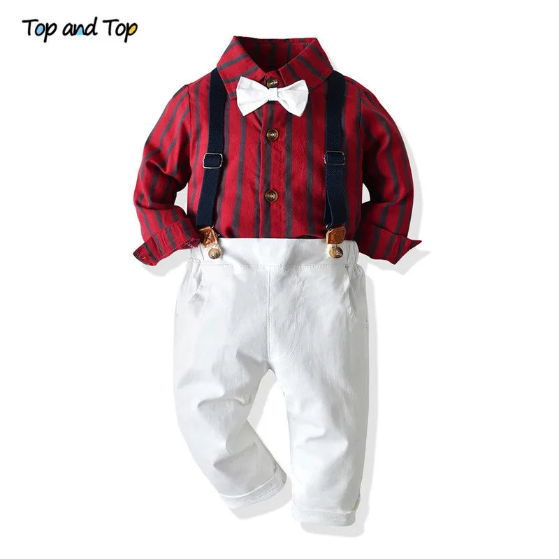 Formal Outfit for Baby Boys – Striped Shirt & Suspender Trousers Set