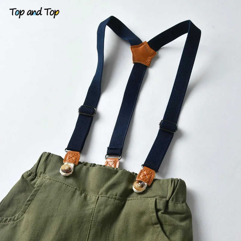 Formal Outfit for Baby Boys – Striped Shirt & Suspender Trousers Set