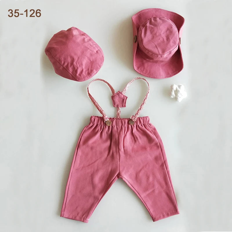 Newborn Boy Photo Outfit – Romper, Hat & Suspenders Set