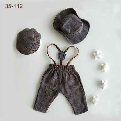 Newborn Boy Photo Outfit – Romper, Hat & Suspenders Set