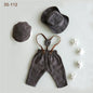 Newborn Boy Photo Outfit – Romper, Hat & Suspenders Set