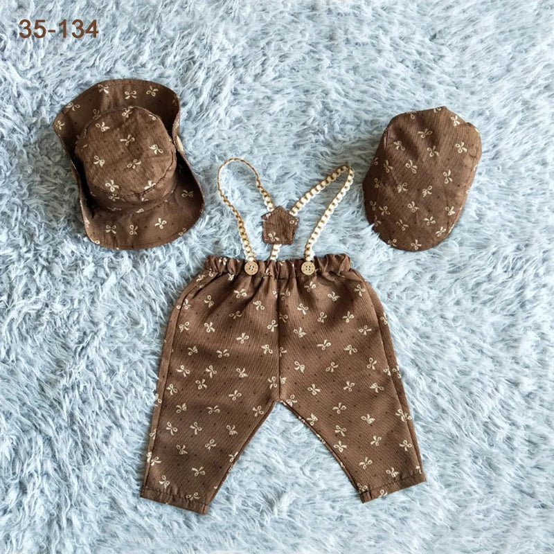 Newborn Boy Photo Outfit – Romper, Hat & Suspenders Set