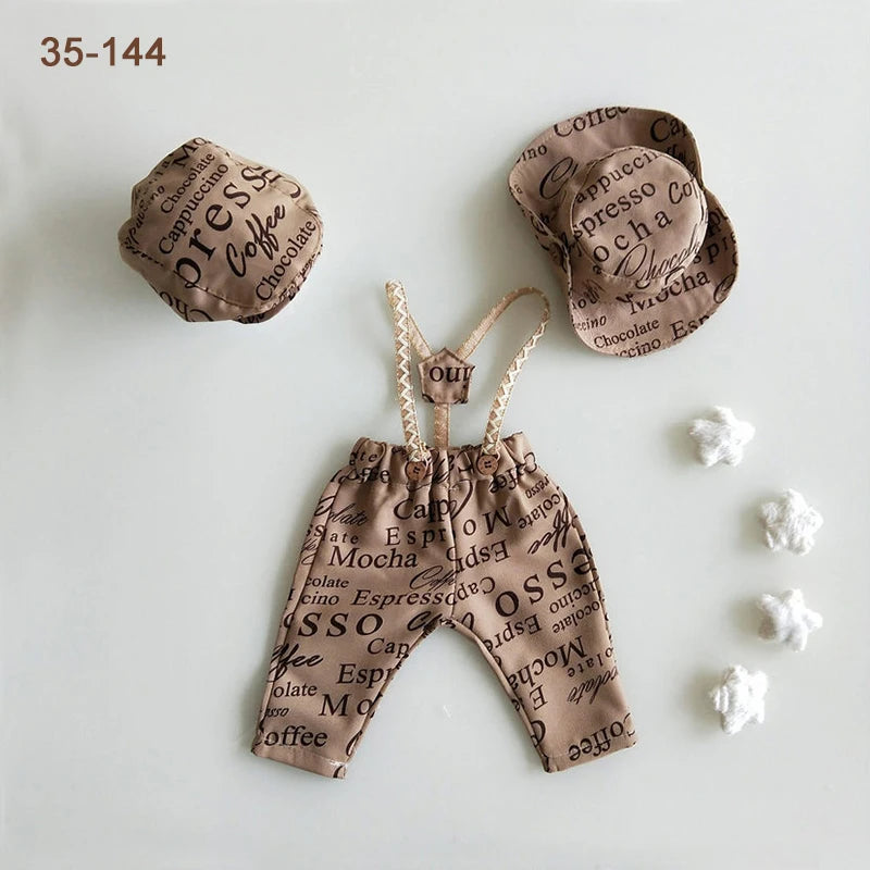 Newborn Boy Photo Outfit – Romper, Hat & Suspenders Set