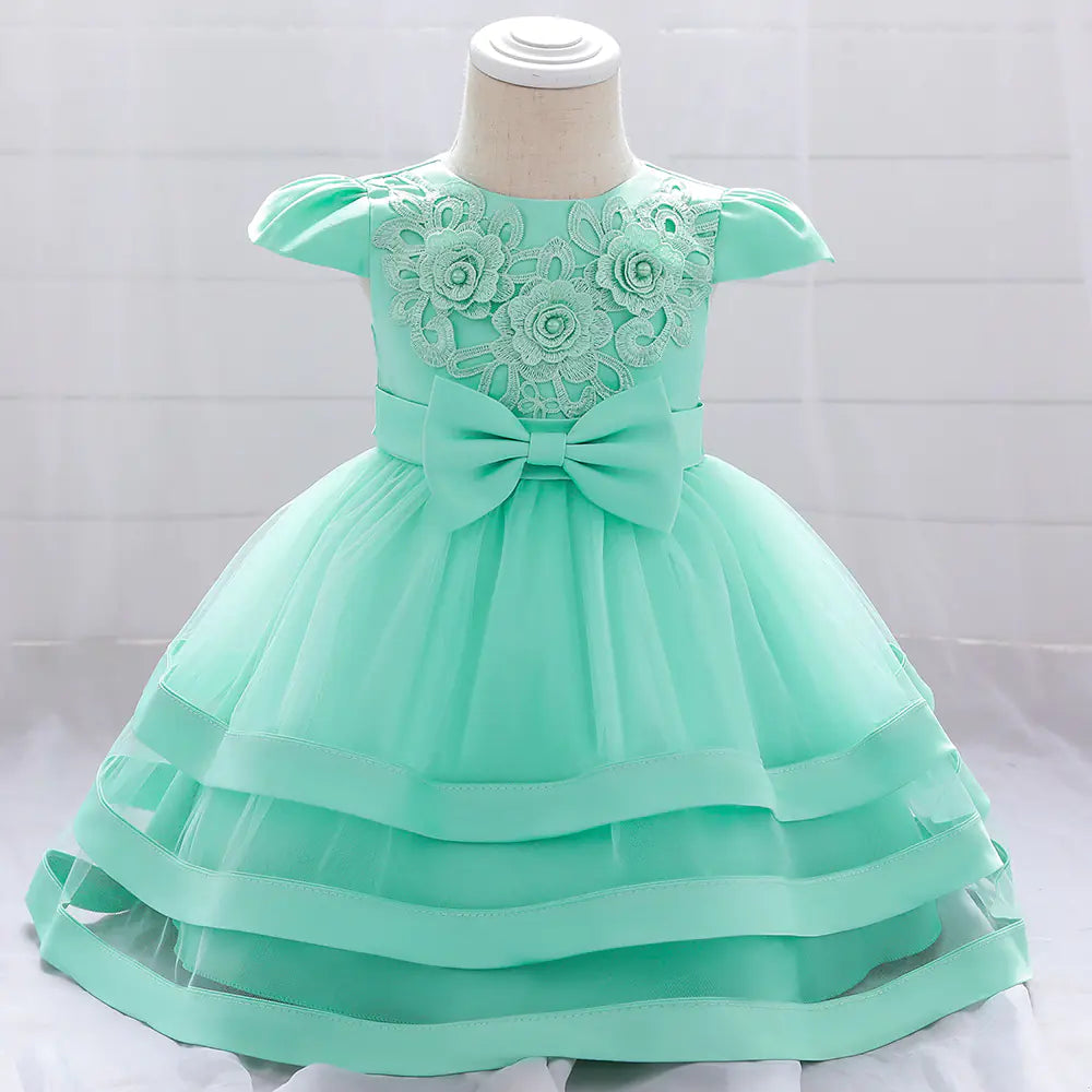 "Elegant Floral Lace Christening & Birthday Dress"