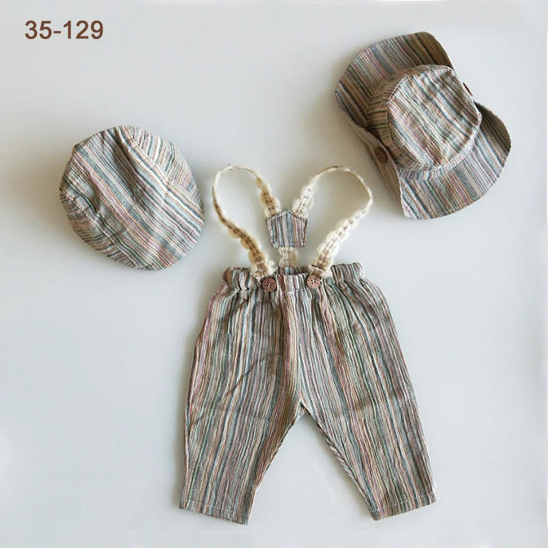 Newborn Boy Photo Outfit – Romper, Hat & Suspenders Set