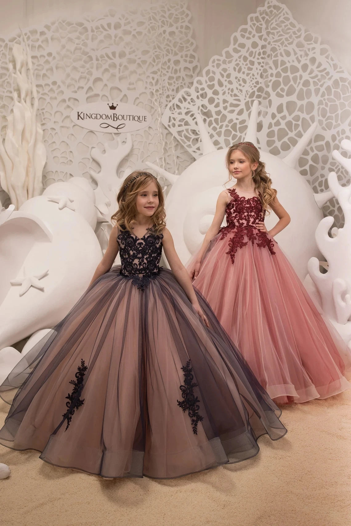 Black Lace Tulle Flower Girl Dress – Formal Occasion Gown for Girls