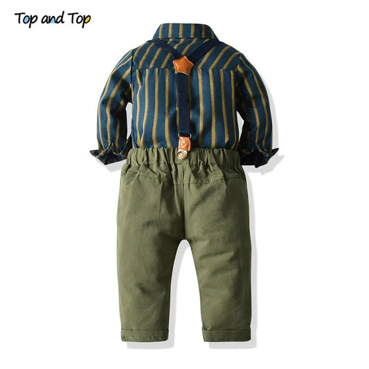 Formal Outfit for Baby Boys – Striped Shirt & Suspender Trousers Set