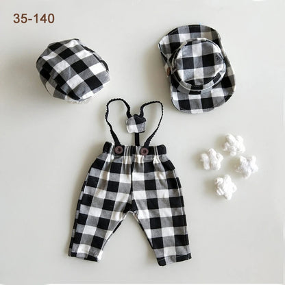 Newborn Boy Photo Outfit – Romper, Hat & Suspenders Set