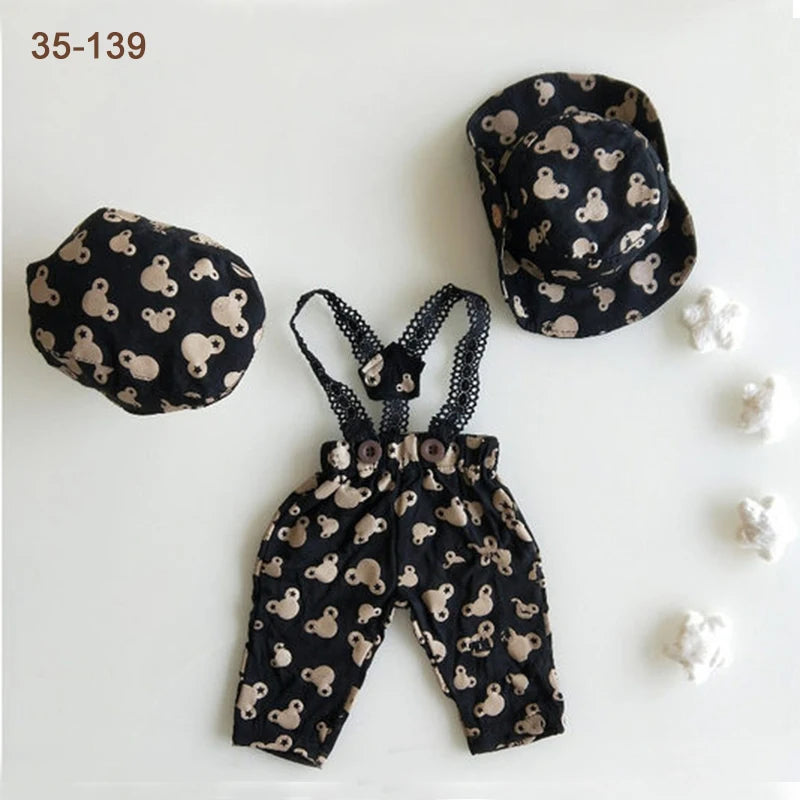 Newborn Boy Photo Outfit – Romper, Hat & Suspenders Set