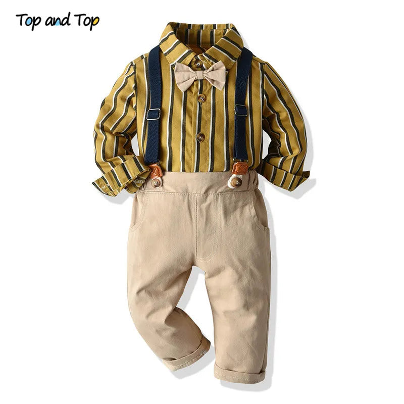 Formal Outfit for Baby Boys – Striped Shirt & Suspender Trousers Set