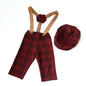 Newborn Boy Photo Outfit – Romper, Hat & Suspenders Set