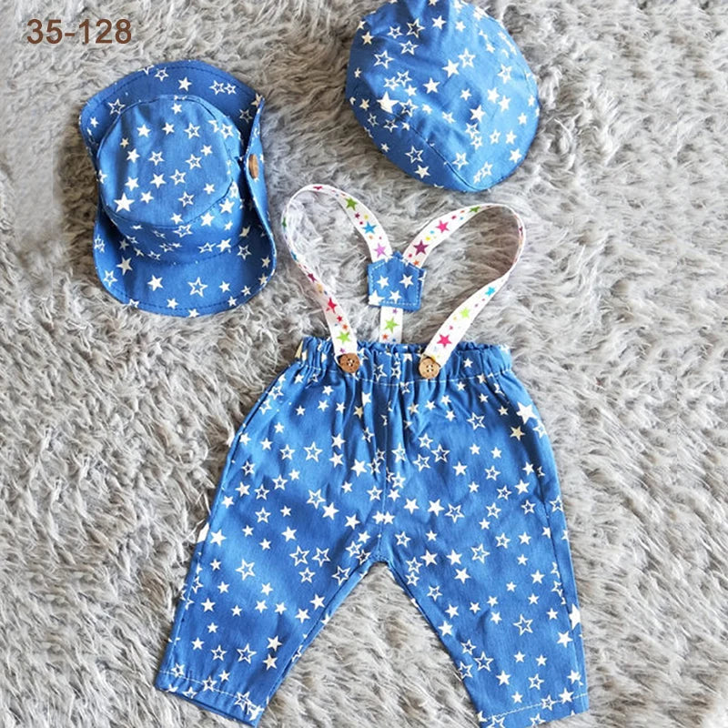 Newborn Boy Photo Outfit – Romper, Hat & Suspenders Set