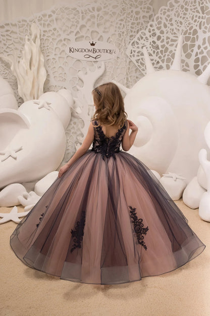 Black Lace Tulle Flower Girl Dress – Formal Occasion Gown for Girls