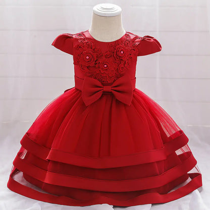"Elegant Floral Lace Christening & Birthday Dress"
