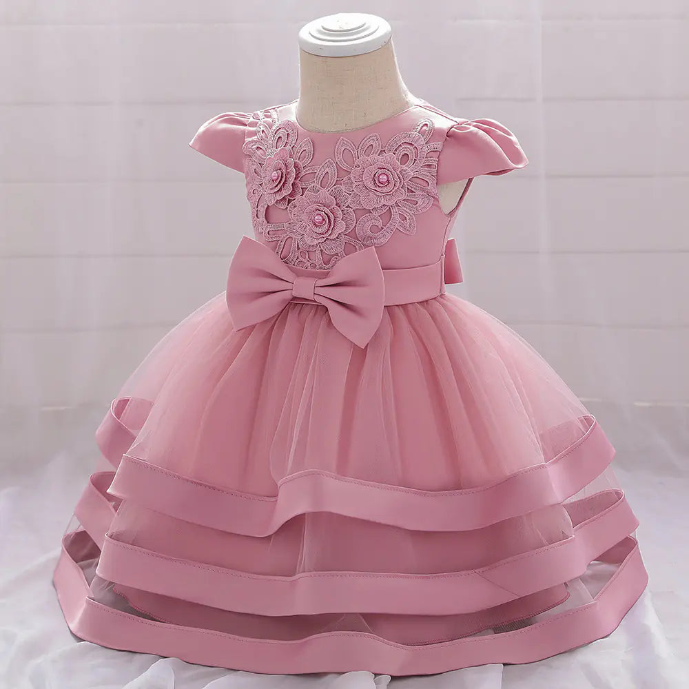 "Elegant Floral Lace Christening & Birthday Dress"