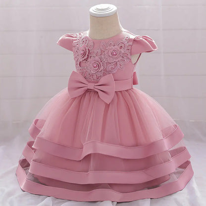 "Elegant Floral Lace Christening & Birthday Dress"
