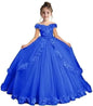 "Royal Blue Off-Shoulder Flower Girl Dress for Weddings, Pageants & First Communion"