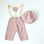 Newborn Boy Photo Outfit – Romper, Hat & Suspenders Set