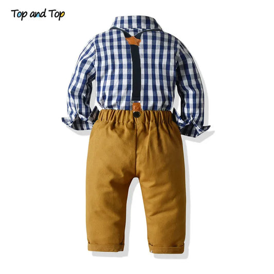 Top and Top Baby Boy Gentleman Outfit – 3-Piece Plaid Vest Set for 0–6Y