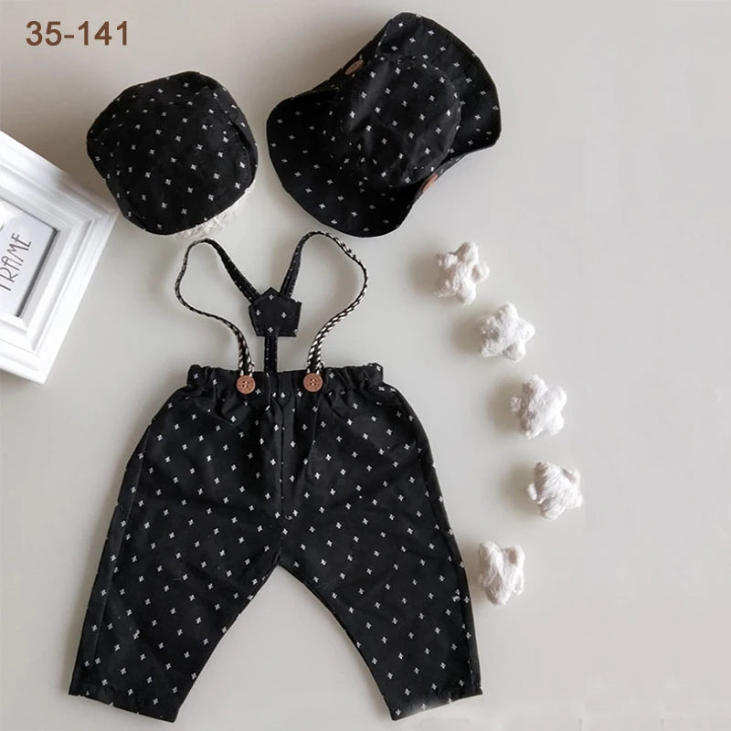 Newborn Boy Photo Outfit – Romper, Hat & Suspenders Set