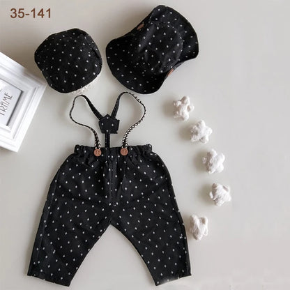 Newborn Boy Photo Outfit – Romper, Hat & Suspenders Set