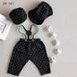 Newborn Boy Photo Outfit – Romper, Hat & Suspenders Set