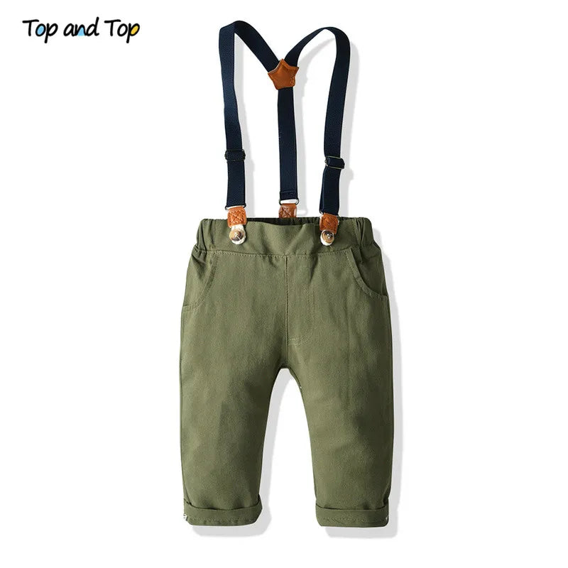 Formal Outfit for Baby Boys – Striped Shirt & Suspender Trousers Set