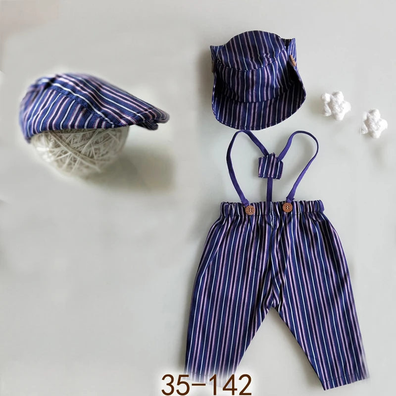 Newborn Boy Photo Outfit – Romper, Hat & Suspenders Set