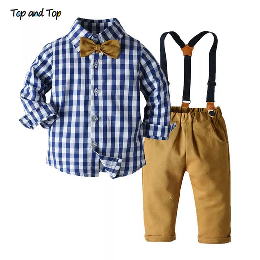 Top and Top Baby Boy Gentleman Outfit – 3-Piece Plaid Vest Set for 0–6Y