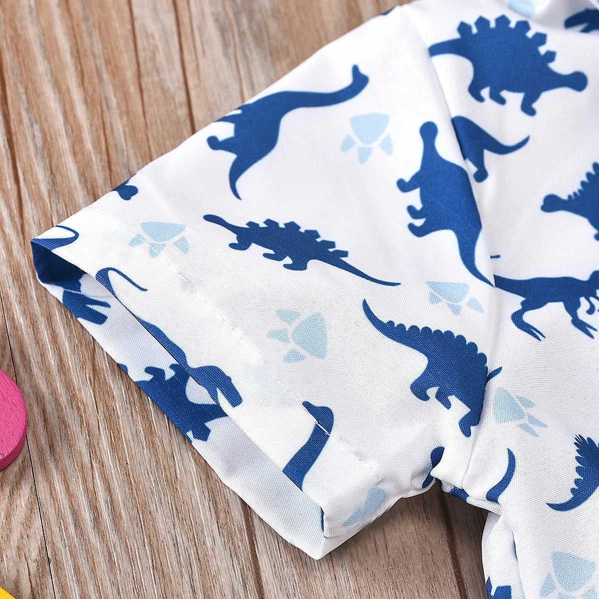 Newborn Baby Boy Outfit – Dinosaur Print Romper, Cotton Suspender Shorts & Beret