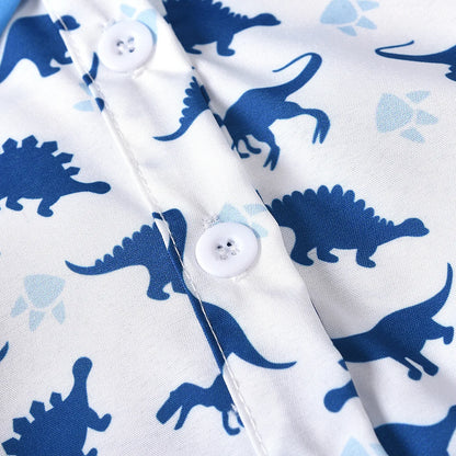 Newborn Baby Boy Outfit – Dinosaur Print Romper, Cotton Suspender Shorts & Beret