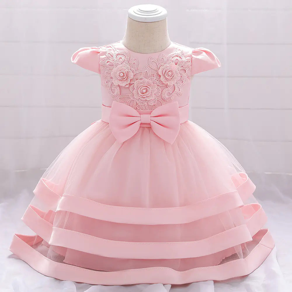"Elegant Floral Lace Christening & Birthday Dress"