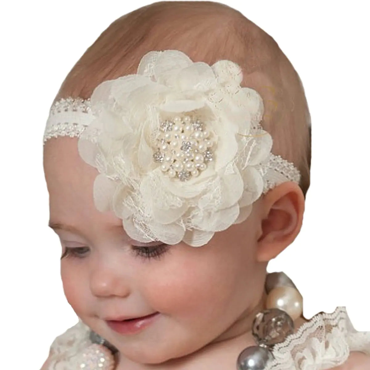 Bloomposh Baby Lace Headbands Hairbands Hair Bows Elastics Handmade Hair Accessories for Baby Girls Newborn Infant Toddlers Kids (Ivory)