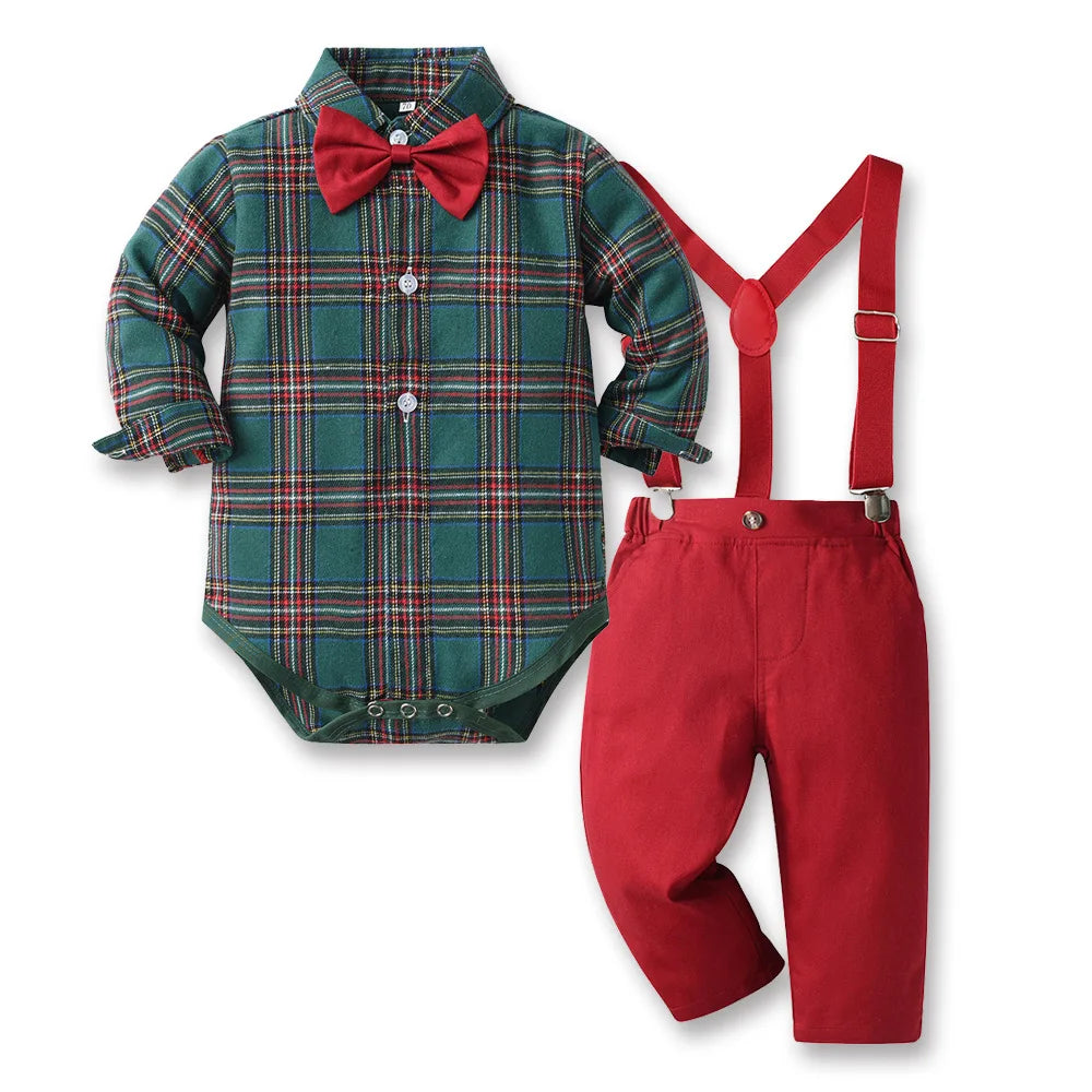Toddler Boy Christmas Clothing Set – Dress Shirt & Suspender Pants