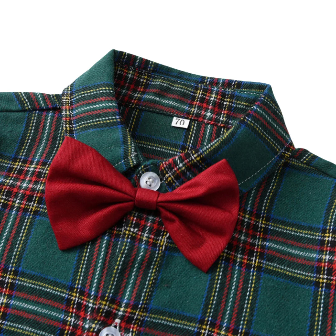 Toddler Boy Christmas Clothing Set – Dress Shirt & Suspender Pants