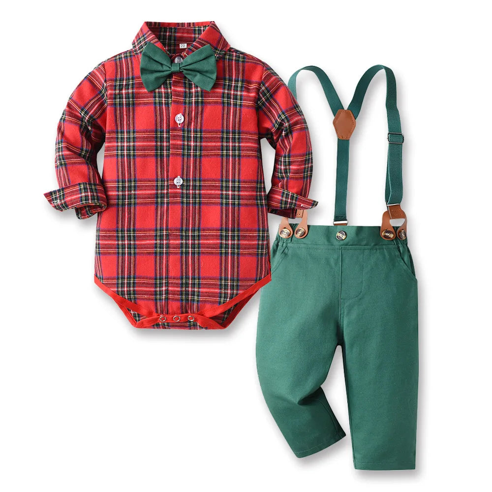Toddler Boy Christmas Clothing Set – Dress Shirt & Suspender Pants