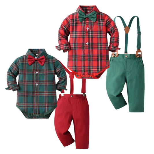 Toddler Boy Christmas Clothing Set – Dress Shirt & Suspender Pants
