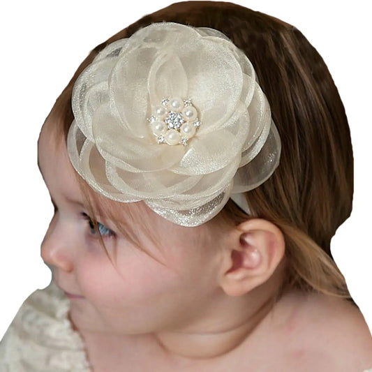 Bloomposh Baby Headbands Hairbands Hair Bows Elastics Handmade Hair Accessories for Baby Girls Newborn Infant Toddlers Kids (Ivory)