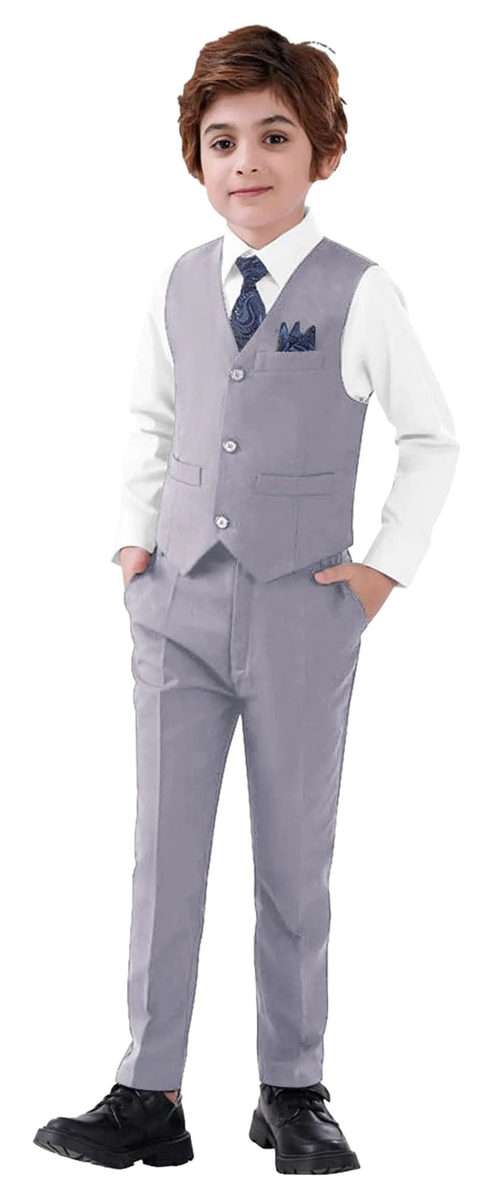 Bloomposh Boys’ 5-Piece Gray Vest Suit – Formal Outfit for Special Occasions