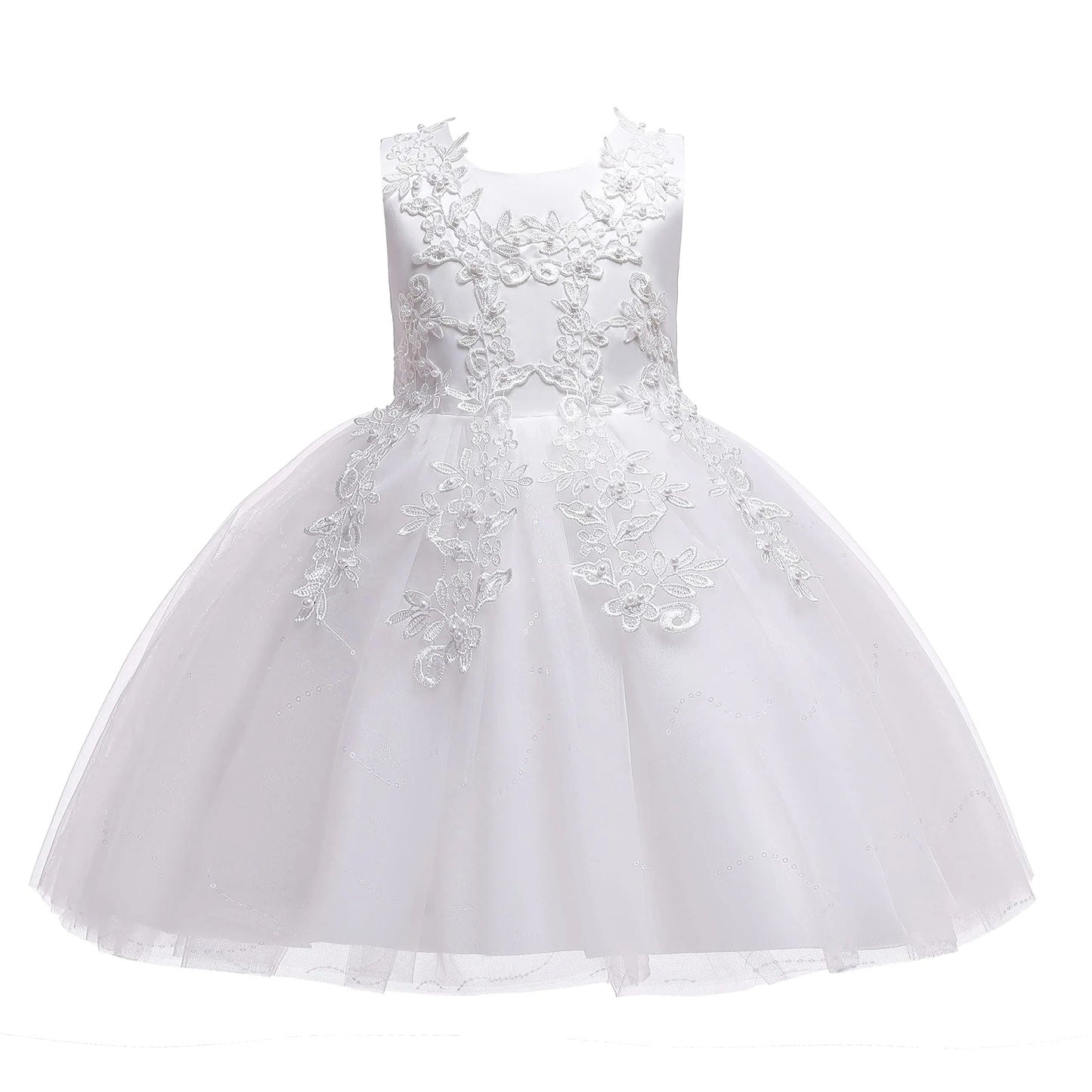 "White Lace Flower Girl Dress – Elegant Baptism, Communion & Special Occasion Gown"